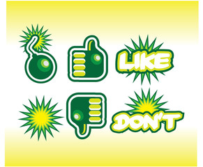 comic style bombs Like and unlike symbols. Thumb up and thumb do