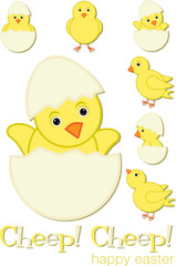 Cheep! Cheep! Happy Easter chick set in vector format.
