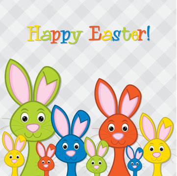Hiding Easter Bunnies card in vector format.