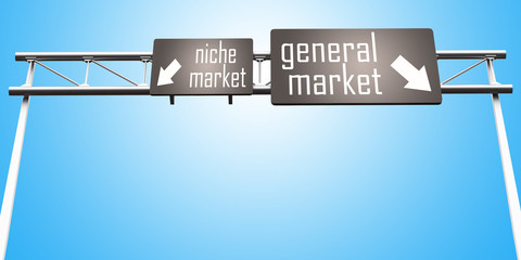 niche market and general market sign - obrazy, fototapety, plakaty