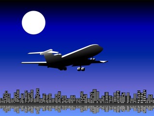 Airplane taking off at night