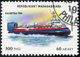stamp printed by Madagascar, shows steamboat