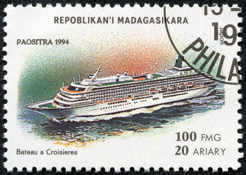 stamp printed by Madagascar, shows steamboat