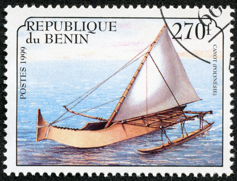 stamp printed in Benin shows image of a sailing ship