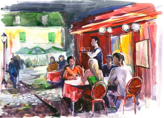 Wall murals Drawn Street cafe summer cafe on the street