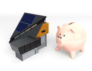 piggy bank and house with solar panel