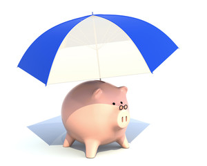 piggy bank and umbrella,money saving security concept