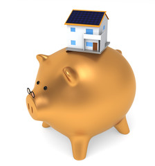 piggy bank and house with solar panel