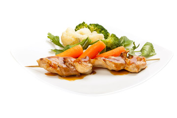 Grilled meat and vegetables