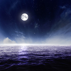 Naklejka na ściany i meble Księżyc w pełni nocne niebo nad księżycową wodą