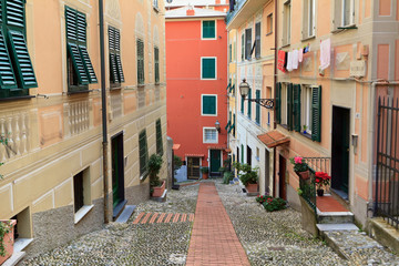 small street in Sori, Liguria, Italy