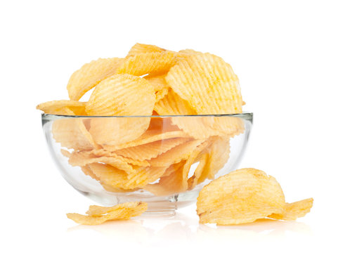 Potato Chips In Glass Bowl