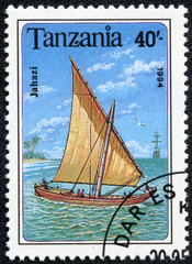 stamp printed in Tanzania shows image of a ship