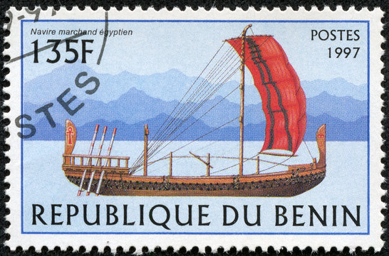 stamp shows image of a sailing ship