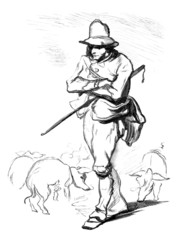 Pig-Keeper - Porcher - Schweinehirt - 19th century