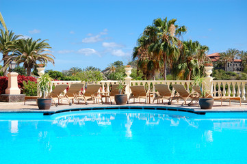 Swimming pool at luxury hotel, Tenerife island, Spain