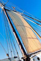 Fototapeta premium Old Schooner mast, sail and Rope