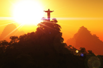 Corcovado Mountain in the Sunset 3D render