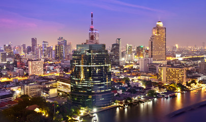 Night Urban City Skyline, Bangkok, Thailand