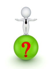 3d person standing on a ball with a query mark.