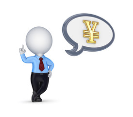 3d small person and yen symbol.