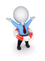 3d small person with lifebuoy.