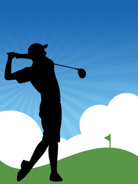 Ilustração - Jogador de golfe batendo uma bola