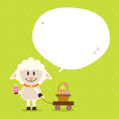 Sheep Handcart Basket Speech Bubble Green Dots