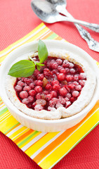 Small berry pudding with red currants