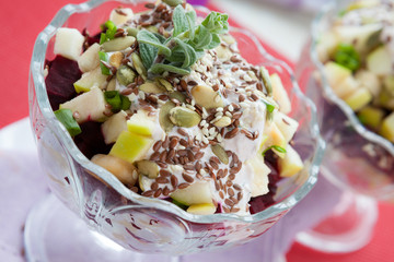 beet salad with apples and flax seeds and sesame seeds