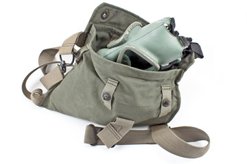 Gas mask in military canvas bag