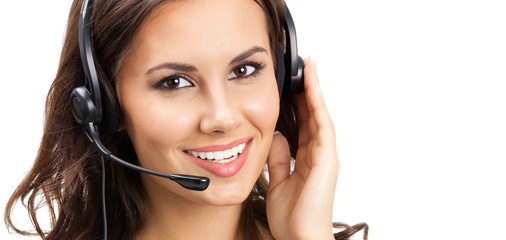 Support phone operator in headset, isolated