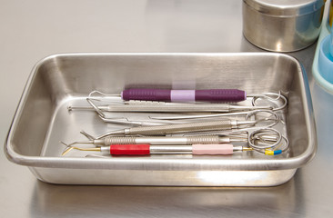 Set of  medical equipment tools for teeth dental care