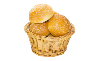bread and buns on wooden plate