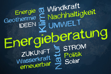 Kreidetafel mit Energieberatung