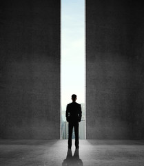 man and opened wall