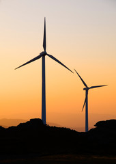 Wind turbines at dusk