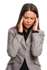 Business woman holding her head having a headache (close up)