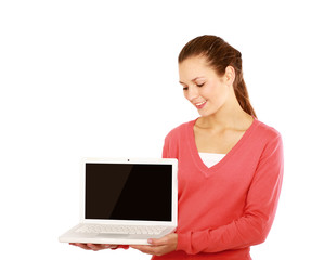 Portrait of a beautiful woman with a laptop