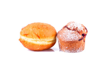Donut and cake isolated over white background