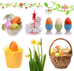 Decorations isolated on white for Easter card project - obrazy, fototapety, plakaty