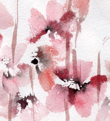 Cute floral background. Watercolor poppies