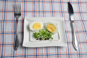 eggs, vegetables and cutlery