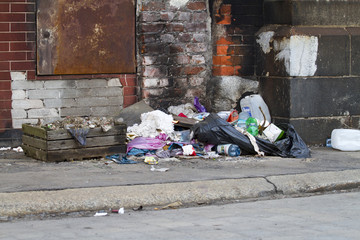 garbage on the street - obrazy, fototapety, plakaty