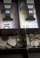 Canadian Money In Cash Register Drawer