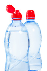 close up view on tops of bottles of water