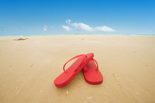 Red Flip Flops On The Beach