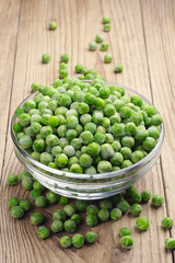 Frozen peas in a glass bowl