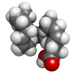 Omega-3 fatty acid docosahexaenoic acid, molecular model.