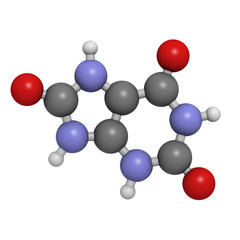 Uric acid gout molecule, chemical structure.